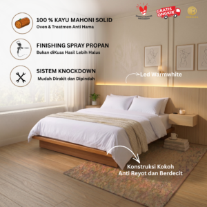 Dipan Tempat Tidur Melayang Kayu Mahoni Desain Japandi